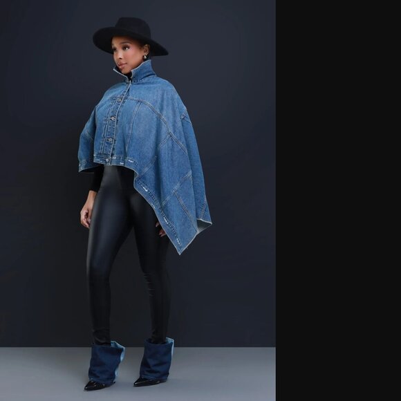 Zara Women Blue The Deconstructed Denim Collared Cape Size M NWT - Picture 1 of 12